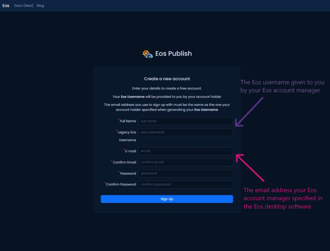 How to Sign Up to Eos Publish